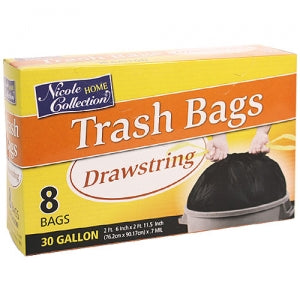 Trash Bags - 30 Gallon Drawstring Trash Bags 8 Count (Case Qty: 192)