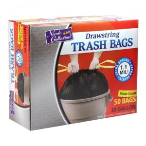 Trash Bags - 30 Gallon - Drawstring - Trash Bag - Black - 50 Count (Case Qty: 200)