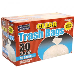 Trash Bags - 30 Gallon Clear Trash Bags with Ties 30 Count (Case Qty: 180)