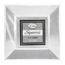 Squares - Clear 9.5" Square Plastic Dinner Plates (Case Qty: 120)