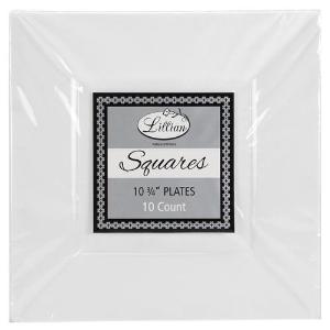 Squares - White 10.75" Square Plastic Dinner Plates (Case Qty: 120)