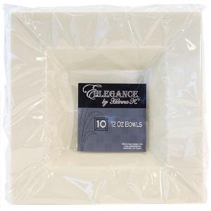 Squares - Cream 12 oz. Square Plastic Dinner Bowls (Case Qty: 120)
