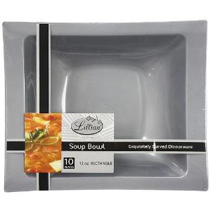 Silver 12oz Rectangular Plastic Soup Bowls (Case Qty: 120)
