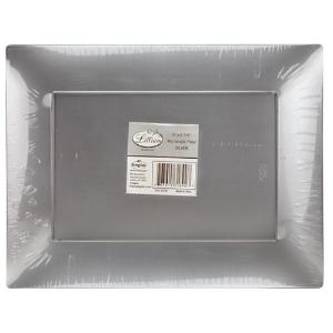 Silver 7.5" Rectangular Plastic Appetizer Plates (Case Qty: 120)