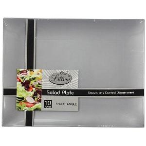 Silver 9" Rectangular Plastic Salad Plates (Case Qty: 120)