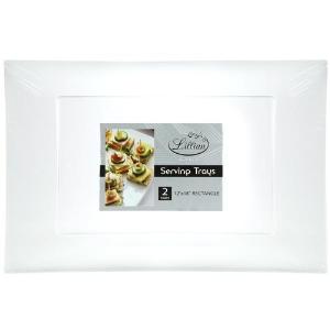 Clear 12" x 18" Rectangular Plastic Tray - 2 Pack (Case Qty: 24)