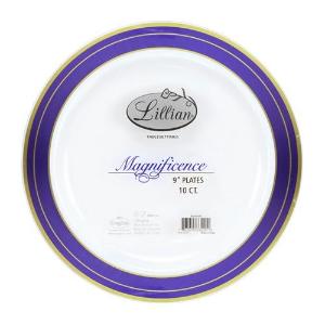 Magnificence - 9" Plastic Plates - Blue/Gold - 10 ct. (Case Qty: 120)