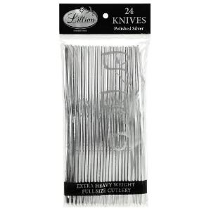Polished Silver Plastic Cutlery - Knives - 24 Count (Case Qty: 576)