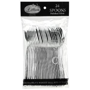 Polished Silver Plastic Cutlery - Spoons - 24 Count (Case Qty: 576)