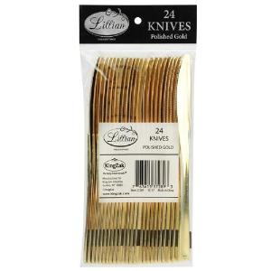Polished Gold Plastic Cutlery - Knives - 24 Count (Case Qty: 576)