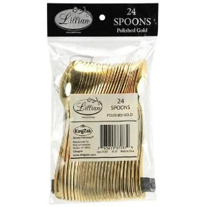 Polished Gold Plastic Cutlery - Spoons - 24 Count (Case Qty: 576)