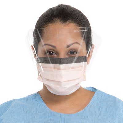 HALYARD FLUIDSHIELD 3 Fog-Free Procedure Mask w/SO Soft Lining and SO Soft Earloops, Anti-Glare Wraparound Visor, Orange, 47147 (Case of 100)