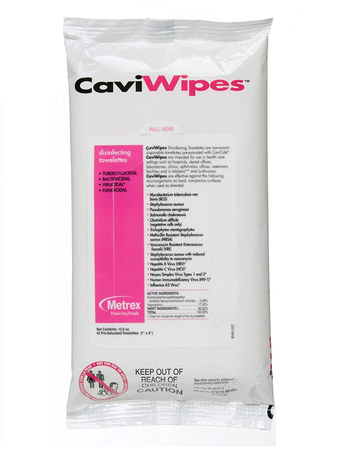 Metrex 13-1224 CaviWipes Surface Disinfectant Towelette Wipe, 7