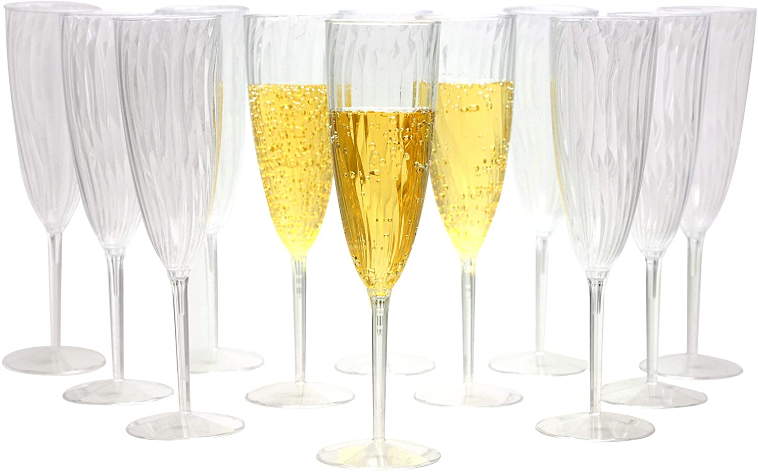 6 Pack Clear Sleek Reusable Plastic Champagne Flute Glasses