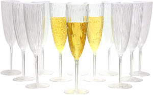 Premium Champagne Flutes 6 oz. Clear Hard Plastic Disposable Glasses, Value Box Set - 96 Count