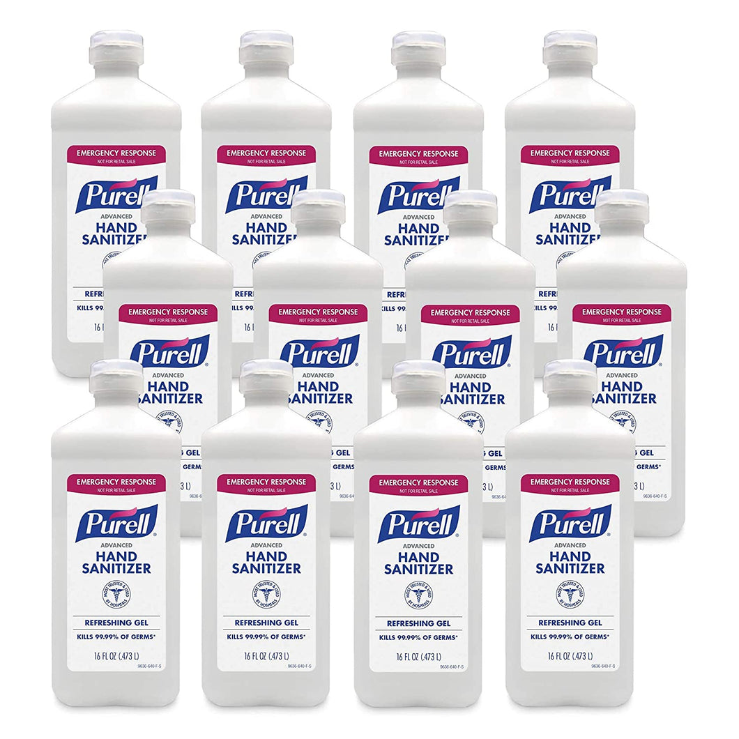 Purell Advanced Hand Sanitizer Refreshing Gel, Clean Scent, 16 fl oz Flip Cap Bottle (Pack of 12) - 9636-12-S