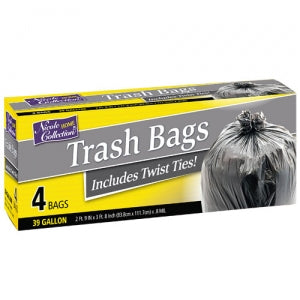 Trash Bags - 39 Gallon Trash Bags with Ties 4 Count (Case Qty: 192)