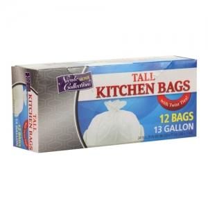 Trash Bags - 13 Gallon - Twist Tie - Tall Kitchen Bag - White (Case Qty: 120)