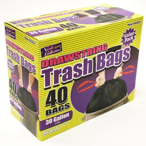 Trash Bags - 30 Gallon Drawstring Trash Bags 40 Count (Case Qty: 400)