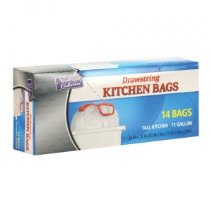 Trash Bags - 13 Gallon - Drawstring - Kitchen Bag - White - 14 Count (Case Qty: 336)