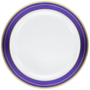 Magnificence - 10.25" Plastic Plates - Blue/Gold - 10 ct.  (Case Qty: 120)