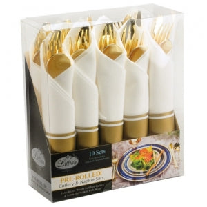 Cutlery - Polished Gold - Pre-Rolled Cutlery - Acetate Box (Case Qty: 60)