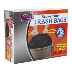 Trash Bags - 33 Gallon - Drawstring - Trash Bag - Black (Case Qty: 276)