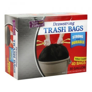 Trash Bags - 30 Gallon - Drawstring - Trash Bag - Black - 40 Count (Case Qty: 400)