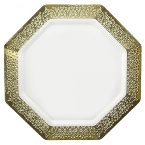 Lacetagon - 11" Pearl Plate - Gold Rim - 10 Count (Case Qty: 120)