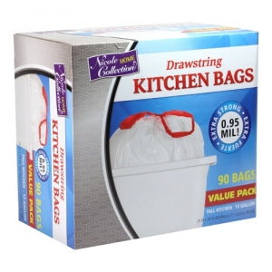 Trash Bags - 13 Gallon - Drawstring - Kitchen Bag - White - 90 Count (Case Qty: 360)