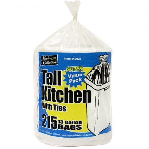 Trash Bags - 13 Gallon Tall Kitchen Bags with Ties on a Roll 215 per Roll (Case Qty: 1290)