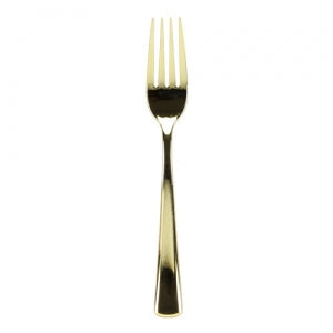 Polished Gold Plastic Cutlery - Forks - 24 Count (Case Qty: 576)