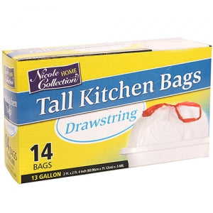 Trash Bags - 13 Gallon Tall Kitchen Drawstring Trash Bags 14 Count (Case Qty: 336)