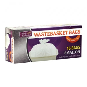 Trash Bags - 8 Gallon - Twist Tie - Wastebasket Bag - White (Case Qty: 768)