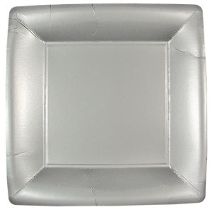 Solid Silver 10" Square Dinner Paper Plates (Case Qty: 576)