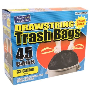 Trash Bags - 33 Gallon Drawstring Trash Bags 45 Count (Case Qty: 270)