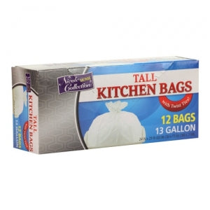 Trash Bags - 13 Gallon - Twist Tie - Tall Kitchen Bag - White (Case Qty: 576)