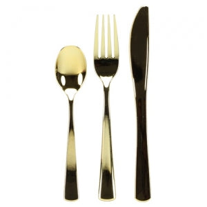 Polished Gold Plastic Cutlery - Boxed - 24 Count (Case Qty: 576)