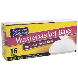 Trash Bags - 8 Gallon Waste Basket Bags with Ties 16 Count (Case Qty: 768)