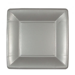 Solid Silver 7" Square Dinner Paper Plates (Case Qty: 576)