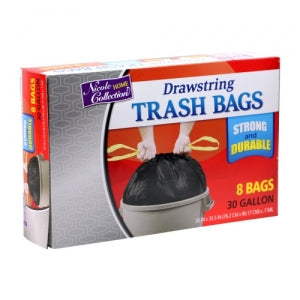 Trash Bags - 30 Gallon - Drawstring - Trash Bag - Black (Case Qty