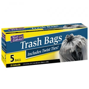 Trash Bags - 33 Gallon Trash Bags with Ties 5 Count (Case Qty: 240