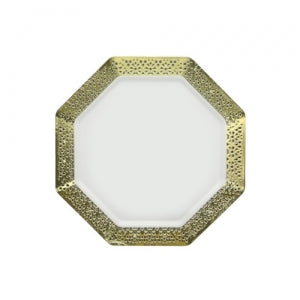 Lacetagon - 7.25" Pearl Plate - Gold Rim - 10 Count (Case Qty: 120)